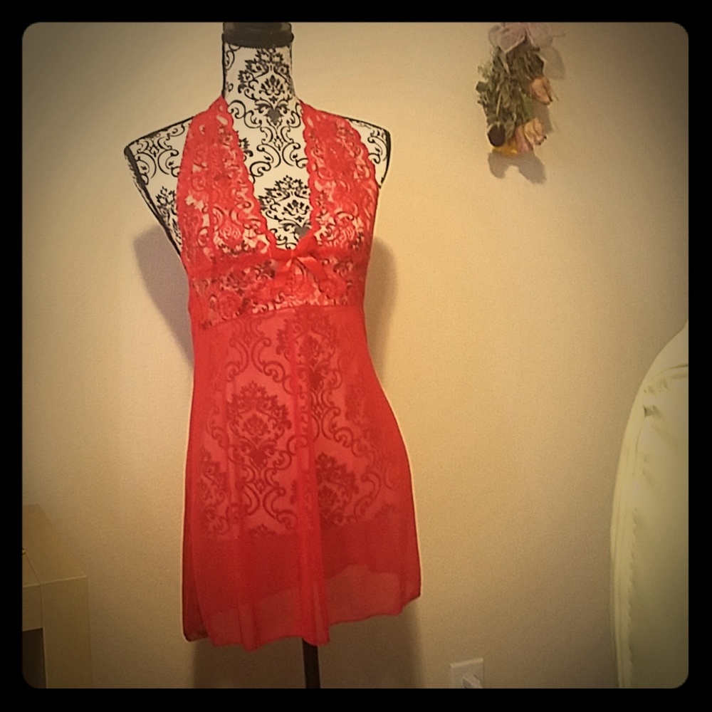 Red lace see-through nightie